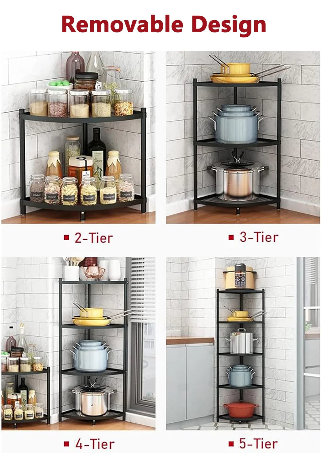 tonchean 6-Tier Carbon Steel Kitchen Corner Shelf Rack Free Standing Pot Rack Storage Organizer