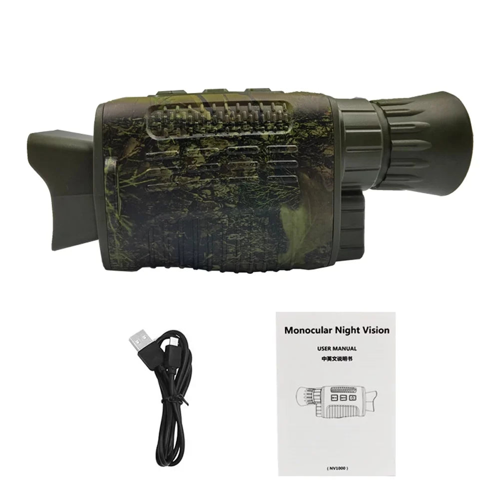 Carevas NV1000 Outdoor Night Vision Device, Infrared Optical Night Vision Monocular Device 9 Languages 5X Digital Zoom Photo Video Playback 200M Full Dark Viewing Distance for Outdoor Hunt Boating