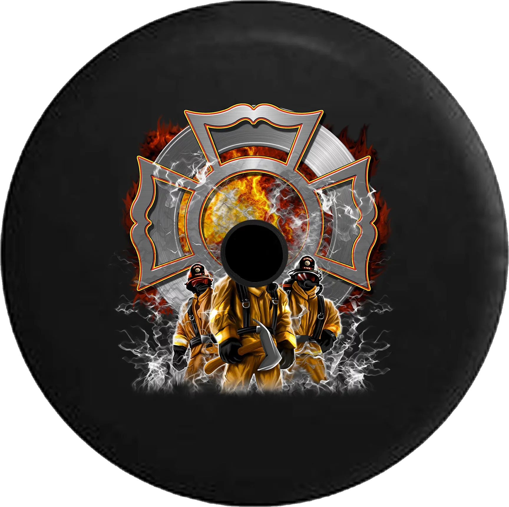 2018 2019 Wrangler JL Backup Camera Maltese Cross Smoke & Fire Firefighters Axe American Heros Spare Tire Cover for Jeep RV 32 Inch