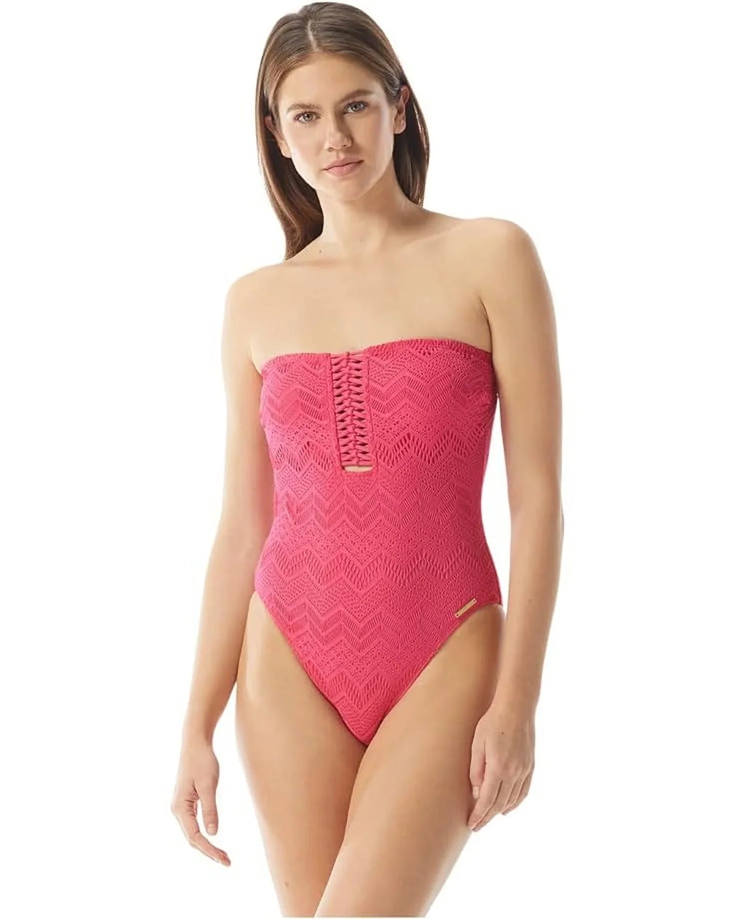 Vince Camuto DRAGON FRUIT Crochet Bandeau One-Piece Swimsuit, US 6