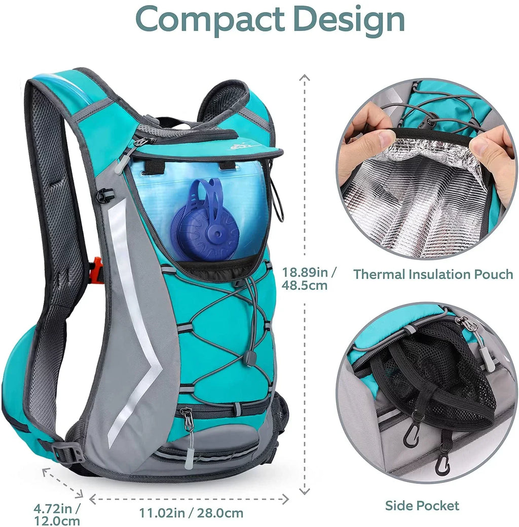 SKL Hydration Pack Hydration Backpack Vest with Fluid Bladder 2L, Daypack Insulated Adjustable Fluid Backpack Lightweight Fits Men Women for Running Cycling Biking Hiking Climbing,Green