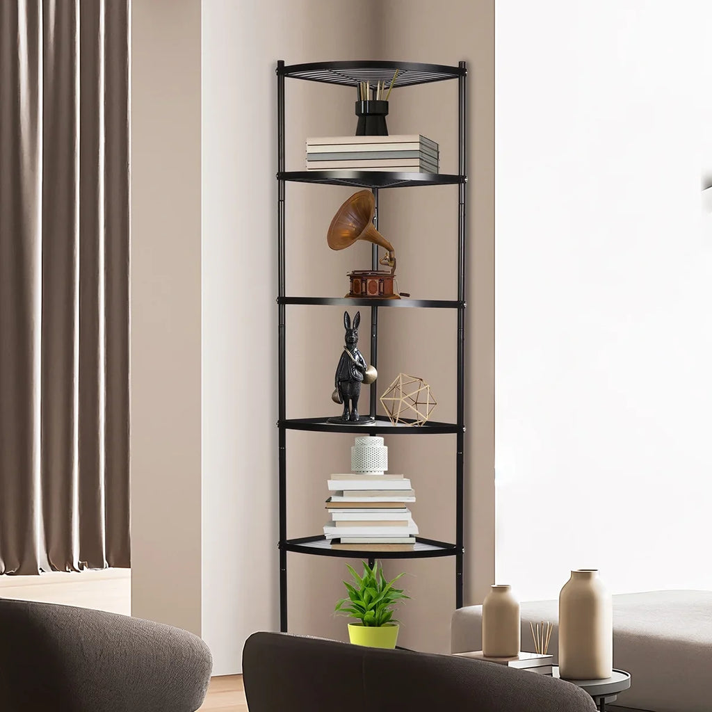 tonchean 6-Tier Carbon Steel Kitchen Corner Shelf Rack Free Standing Pot Rack Storage Organizer