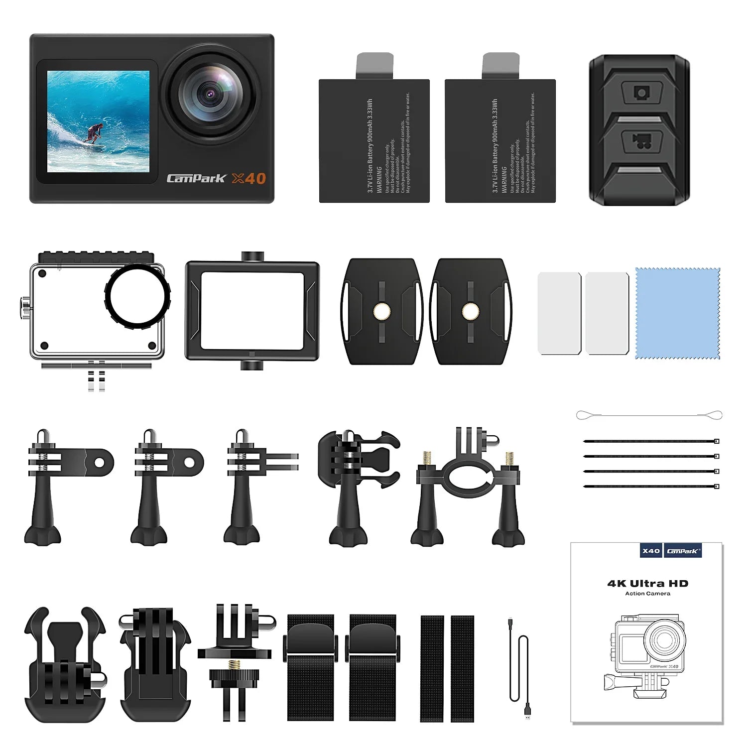 Campark 4K 30FPS Action Camera 20MP Sports Camera 131 Ft Liquid Fluid Camera WiFi Vlog Camera EIS 4.0 Zoom Support External Mic Remote Control
