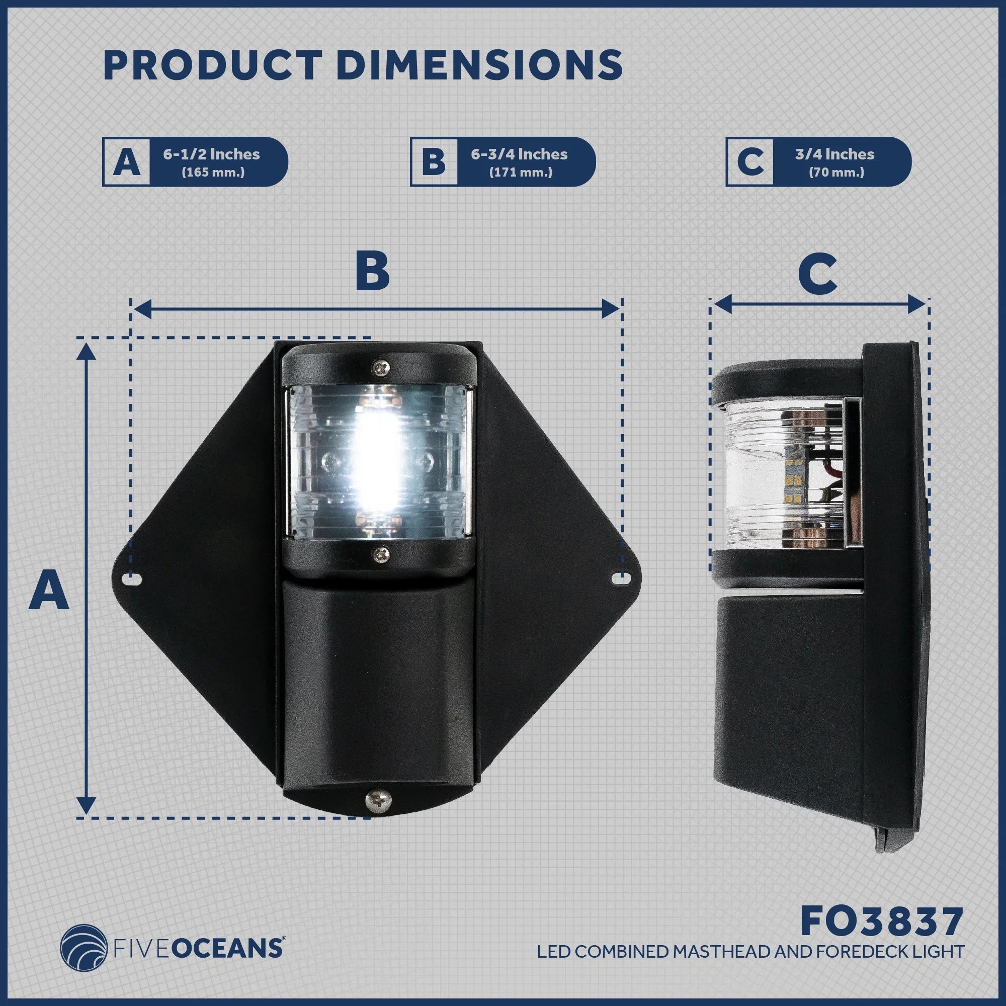 Five Oceans Combination Masthead and Deck Light, LED Masthead Deck Spreader Light, 12V, Vertical Mount for Sailboat - FO3837