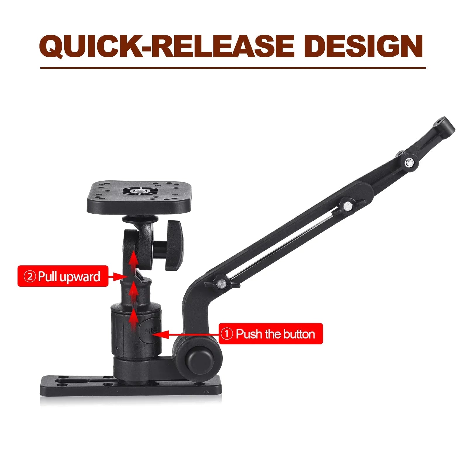 Tomshoo Tough Kayak Boat Transducer Mounting Arm, Fish Finder Mount Base Adapter, 360 Degree Swivel