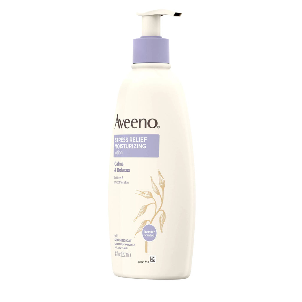 Aveeno Stress Relief Moisturizing Body Lotion With Lavender, Natural Oatmeal And Chamomile & Ylang-Ylang Essential Oils To Calm & Relax, 18 Fl. Oz