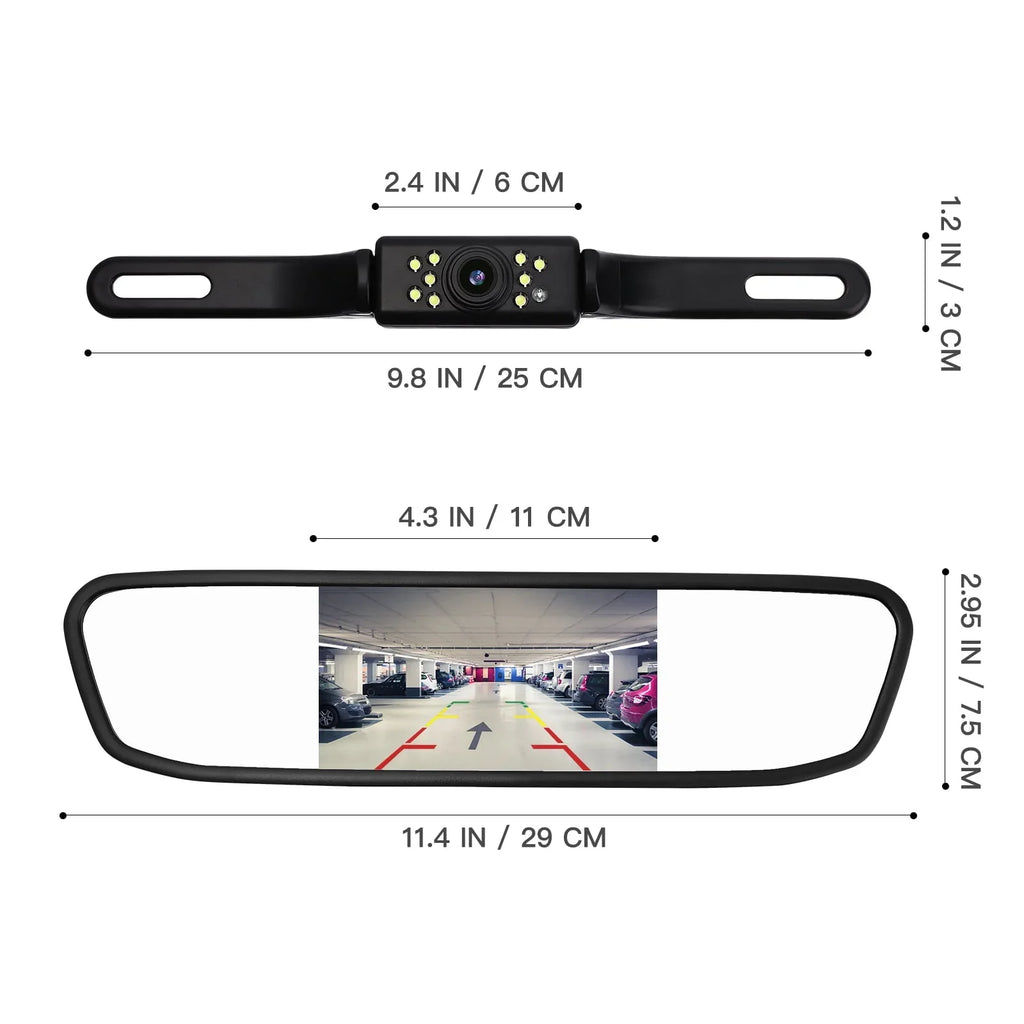 Cheefull Car Backup Driving Camera Camera 4.3" Rear View Mirror Cam Reverse Night Vision Vehicles Parking System Camera