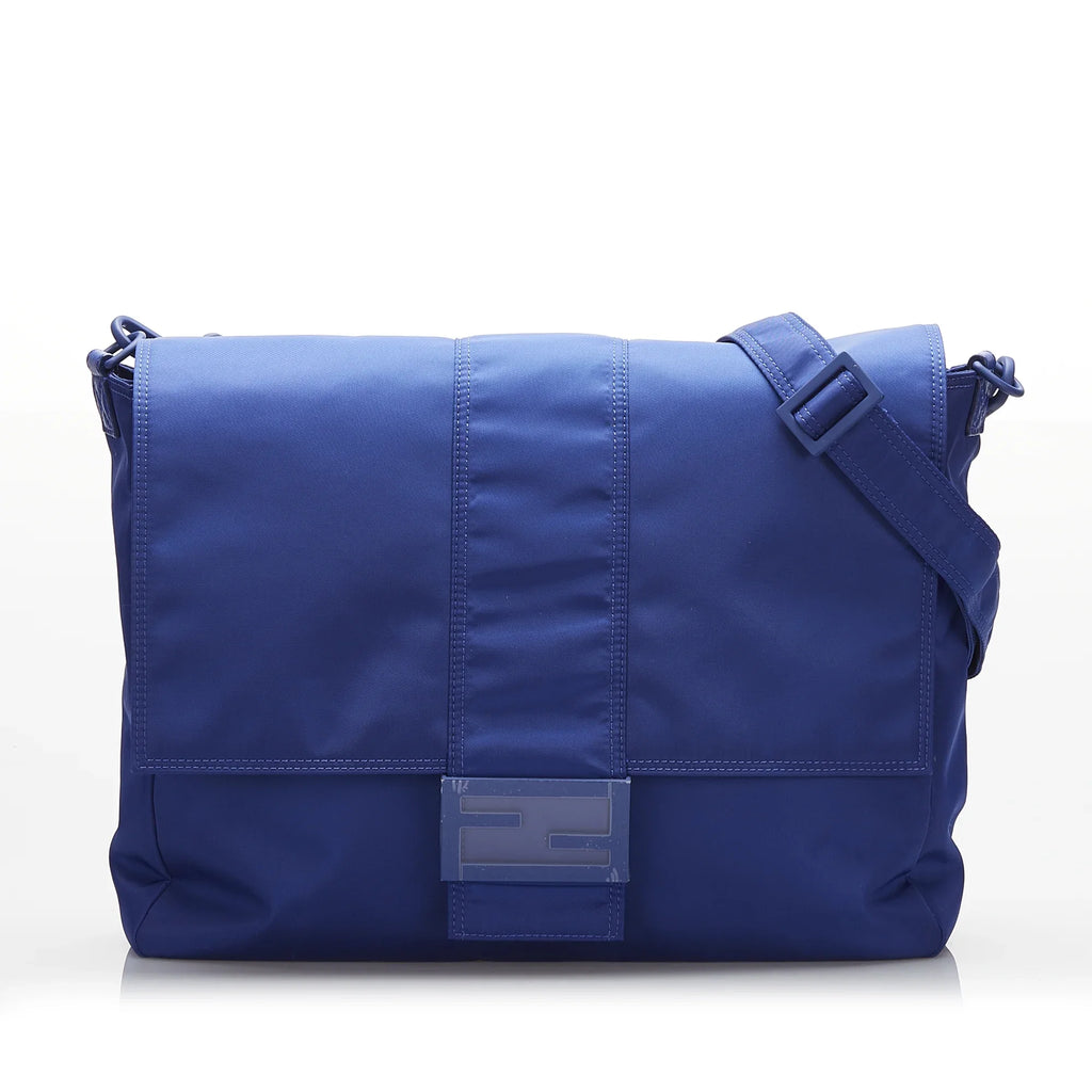 Pre-Owned Authenticated Fendi FF Lock Crossbody Nylon Fabric Blue Crossbody Bag Unisex (Good)
