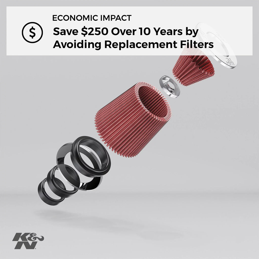 K&N Universal Clamp-On Air Filter: High Functionality Premium, Washable, Replacement Engine Filter: Flange Diameter: 5 In, Filter Height: 6.5 In, Flange Length: 1 In, Shape: Round Tapered, RU-1037