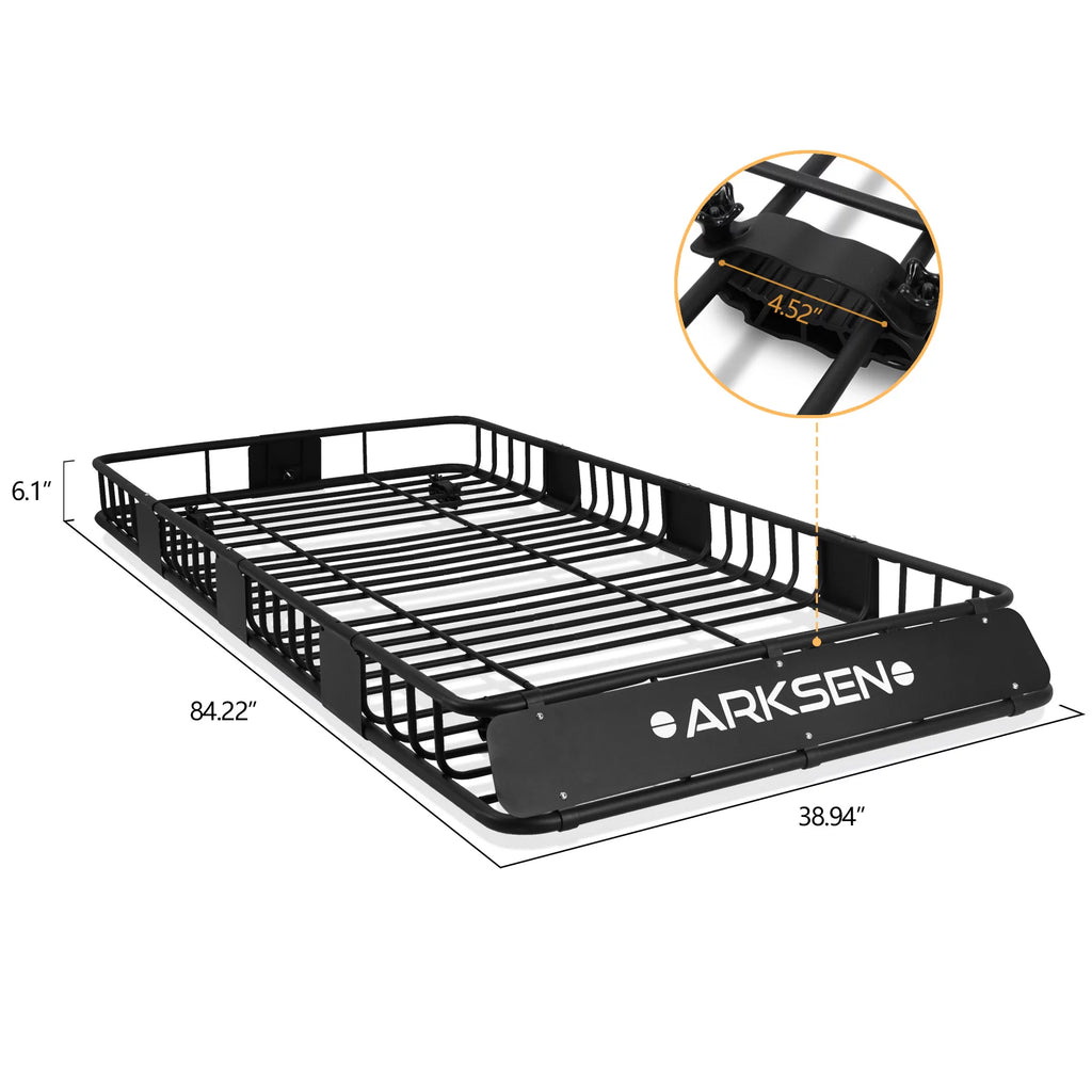 ARKSEN 84"x 39"x 6" Universal Roof Rack Cargo Extension Car Top Luggage Holder Carrier Basket SUV Camping, Black