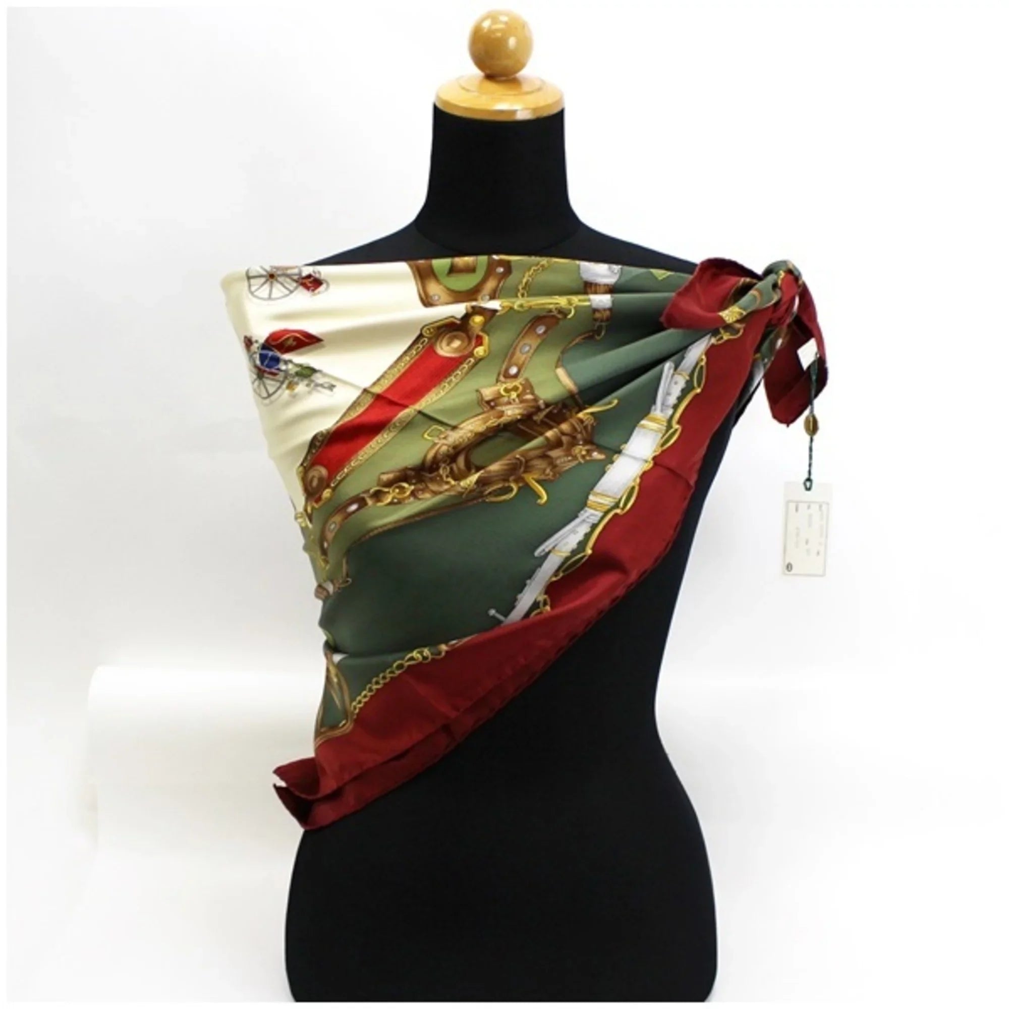 Pre-Owned Gucci silk scarf muffler green x wine red carriage pattern GUCCI ladies (Like New)