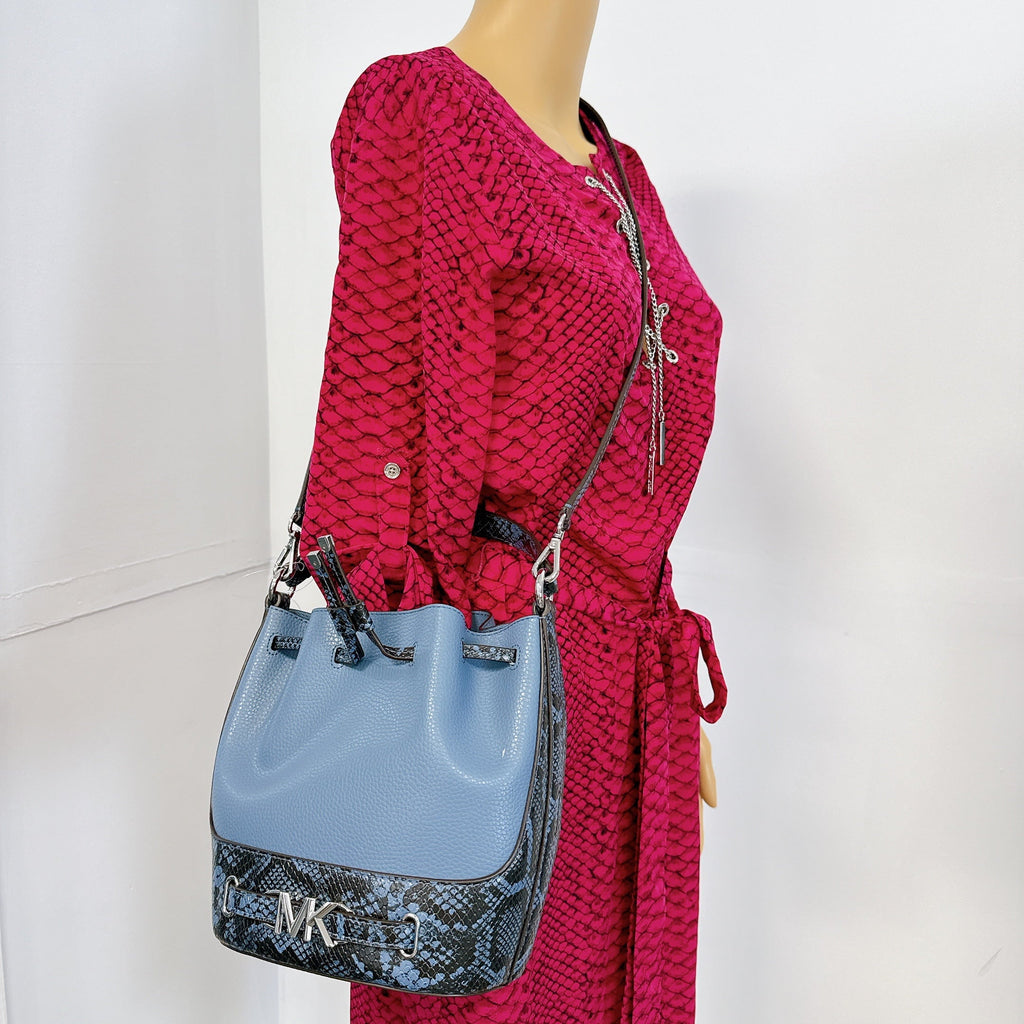 Michael Kors 35S4S6RM6U Reed Medium Leather Belted Bucket Crossbody Messenger IN DENIM