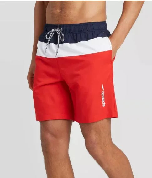 Speedo Men's 8" Colorblock Swim Shorts - Navy/White/Red- Small