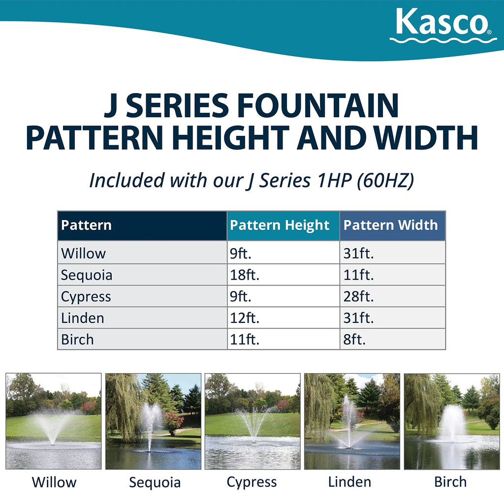Kasco 1 J Series Decorative Fountain - 120V with 50 Ft Electric Power Cord | Pond and Lake Fountain | Efficient Pond Aerator Outdoor Fountain Black