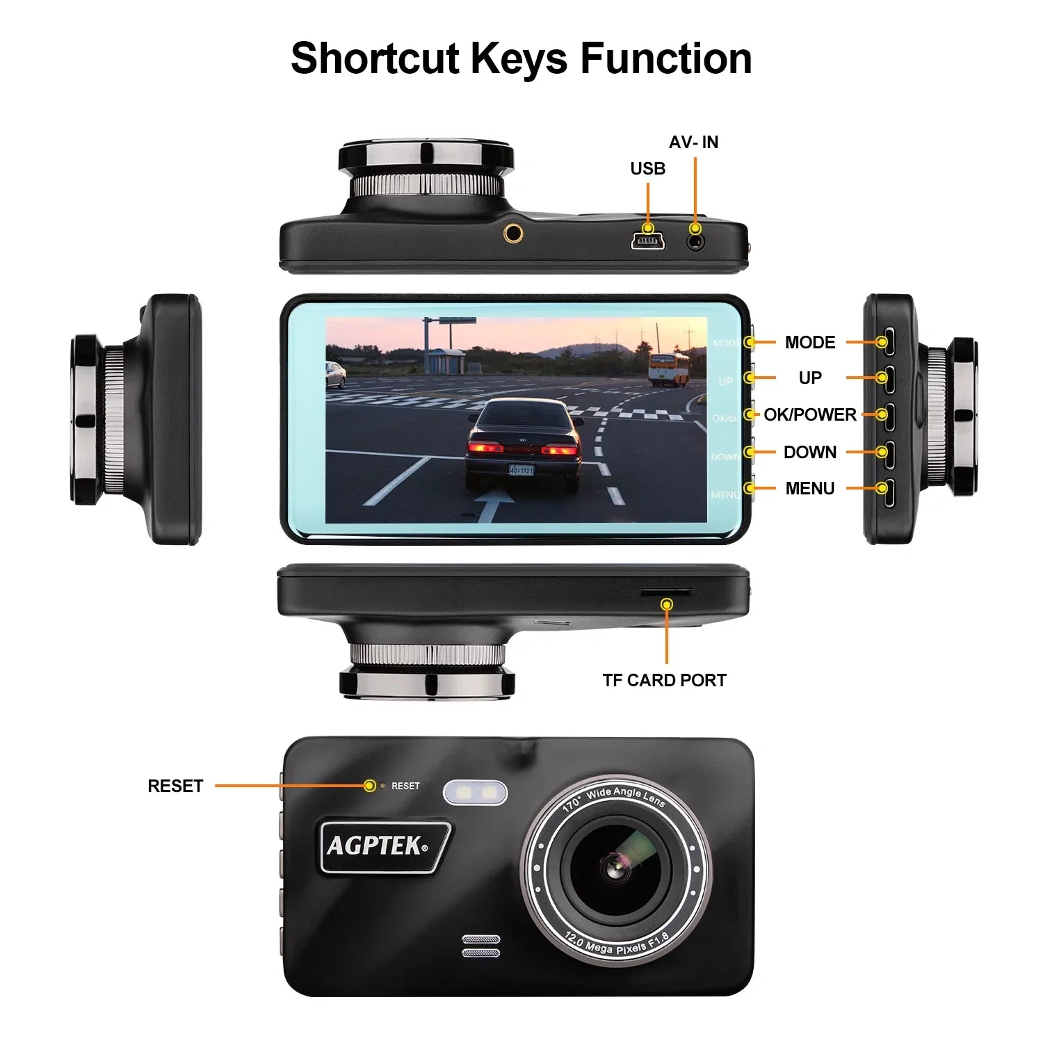 AGPtek 4" Vehicle Video Recorder Night Vision Parking Monitor 1080P Car Dashboard DVR Camera G-Sensor Dash Camera
