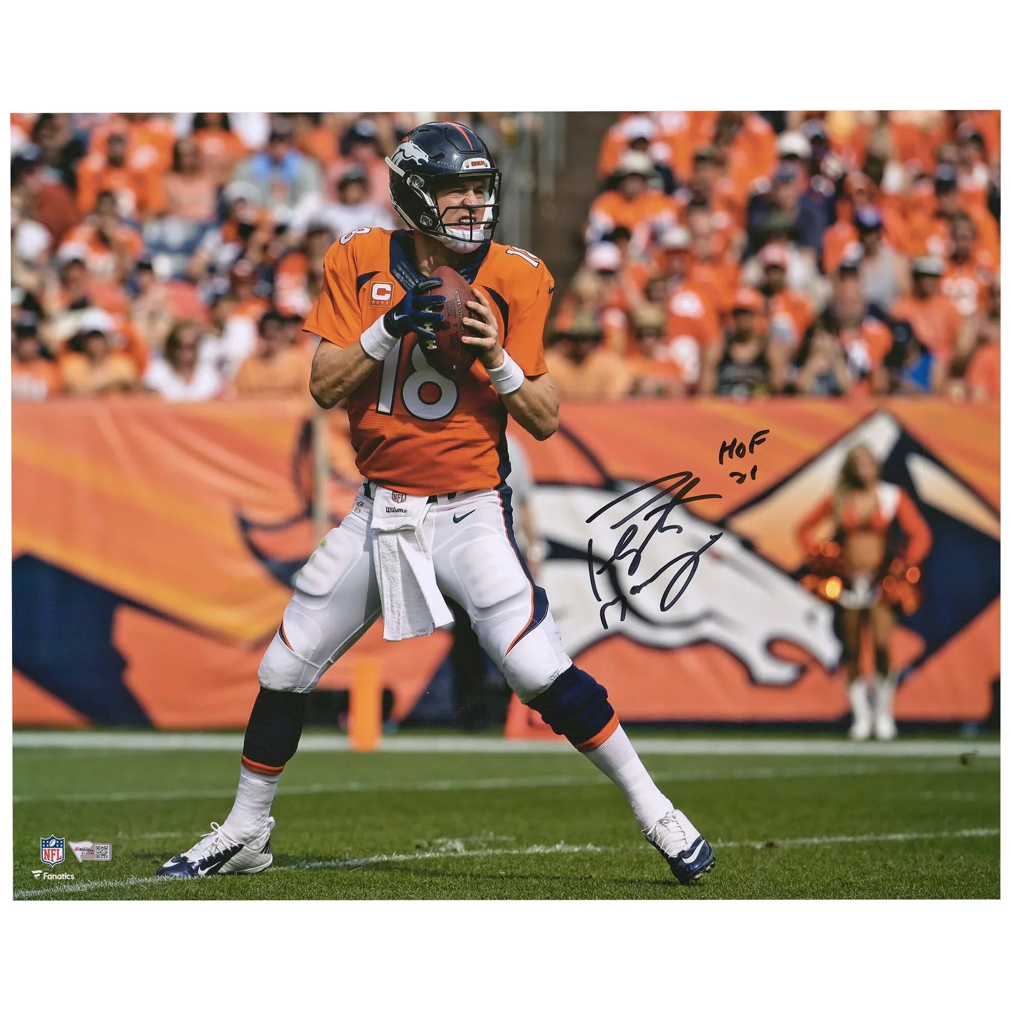 Peyton Manning Denver Broncos Autographed 16" x 20" Action Photograph with "HOF 21" Inscription - Fanatics Authentic Certified