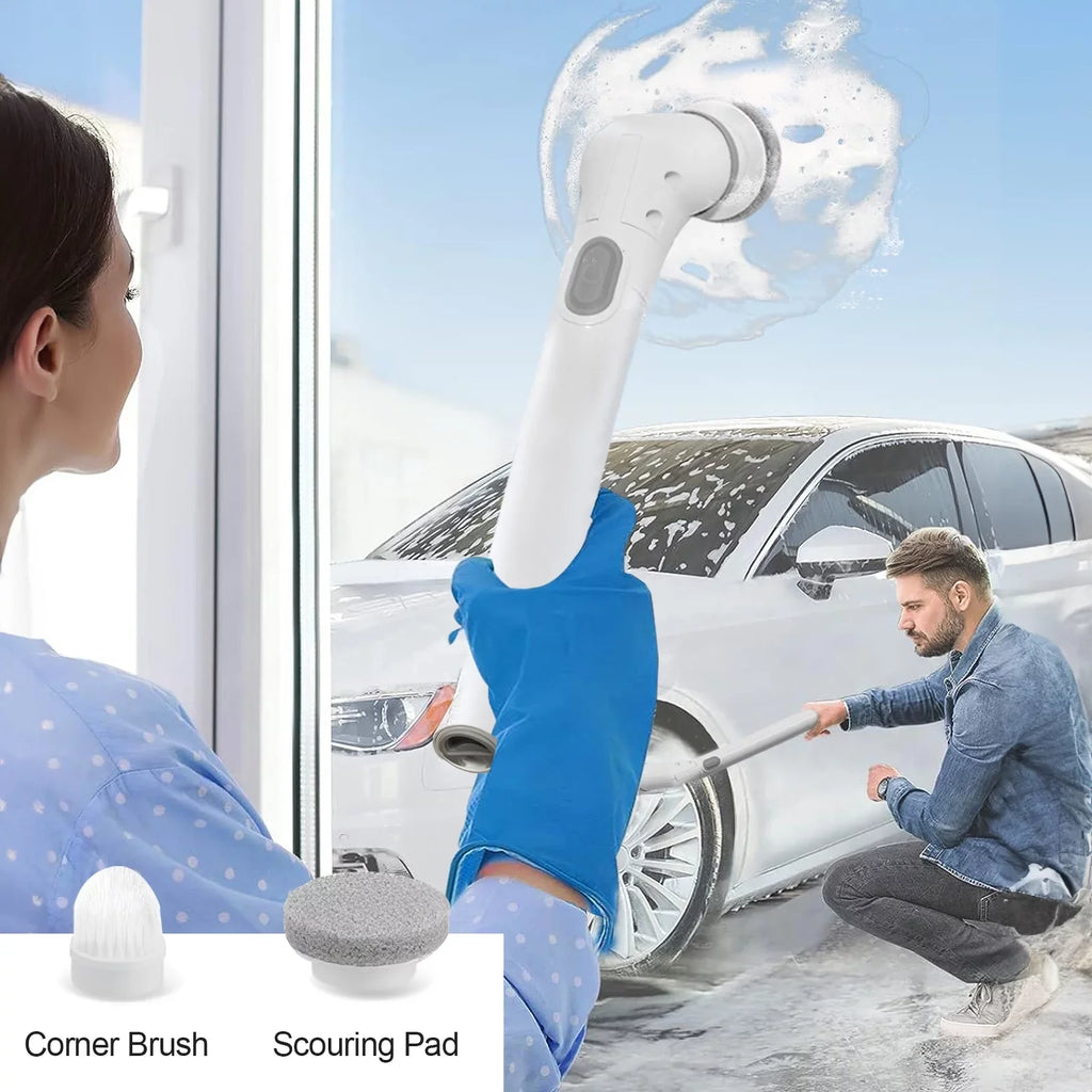 Fixdono Electric Spin Scrubber, 6 Replaceable Cleaning Heads Cordless Cleaning Brush, Bathroom Scrubber for Bathtub, Tile, Floor