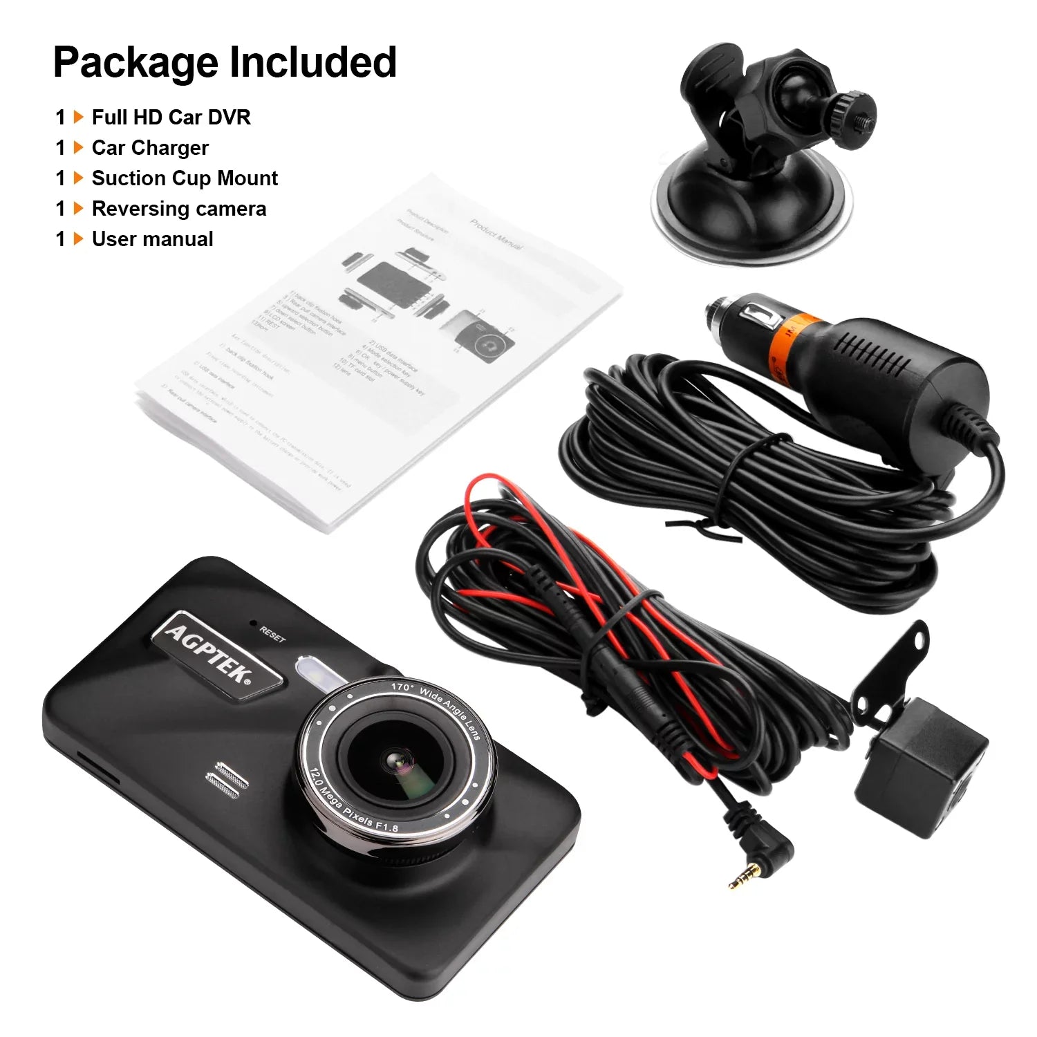 AGPtek 4" Vehicle Video Recorder Night Vision Parking Monitor 1080P Car Dashboard DVR Camera G-Sensor Dash Camera