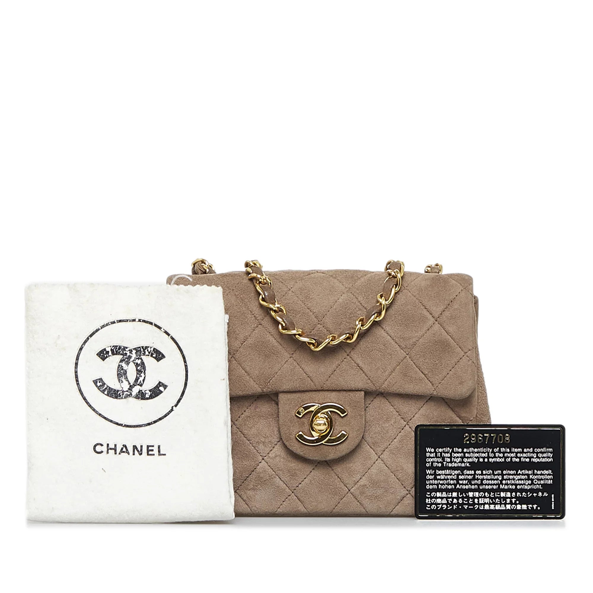 Pre-Owned Authenticated Chanel Classic Mini Square Single Flap Suede Leather Brown Crossbody Bag Unisex (Good)