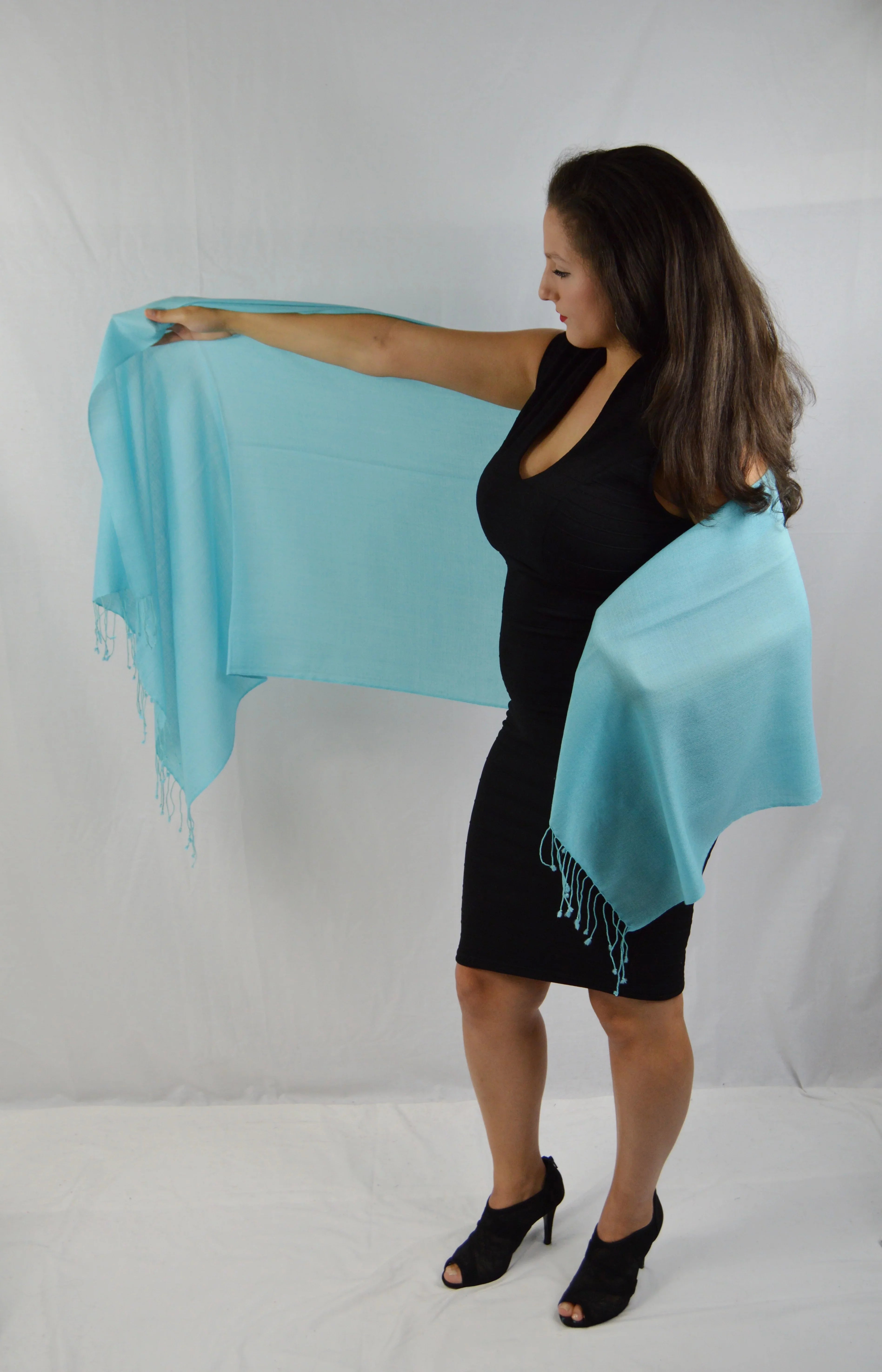 Fancy Shawl/Sheer Shawl/Summer Fluid Pashmina Shawl/Light weight Shawl/Evening Shawl/Pashmina Shawl/Scarf/Scarves (Tiffany Blue Regular Shawl)