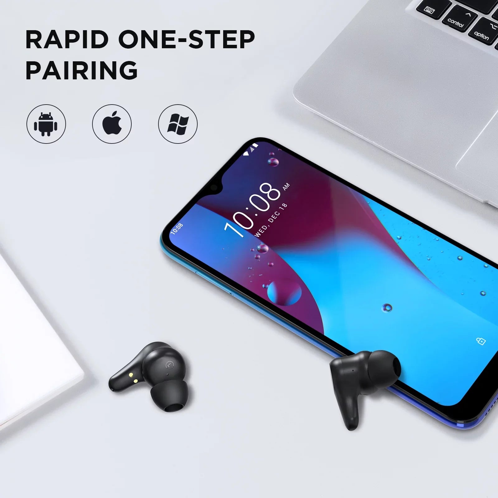 HTC True Wireless Earbuds Plus - Active Noise Cancellation IPX5 Fluid Resistant Bluetooth 5.0 Headphones with ENC, 24-Hour Playtime, Stereo in-Ear Touch Control Wireless Earphones