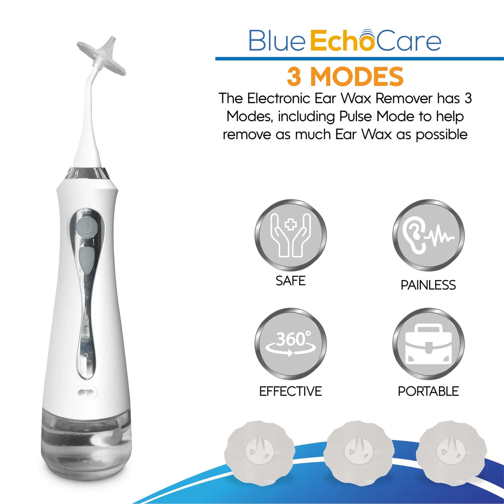 Cleanse Right - Electronic Ear Wax Remover- Includes USA MADE Ear Drops, 3 USA MADE REUSABLE, DISHWASHER FRIENDLY TIPS, ear cleaner system, device, ear wax removal tool kit
