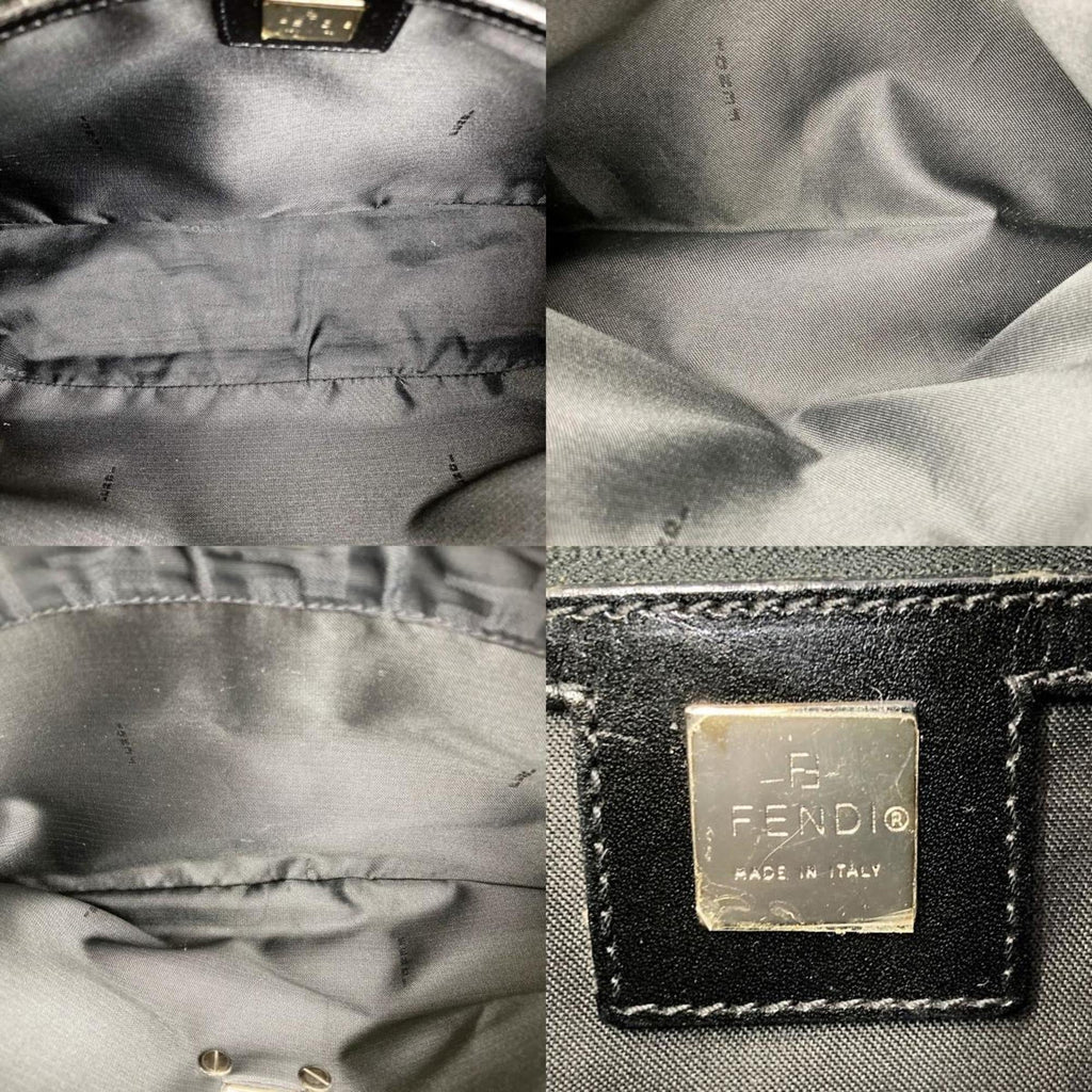 Pre-Owned FENDI Zucca pattern tote bag handbag black nylon canvas ladies 15786 (Good)
