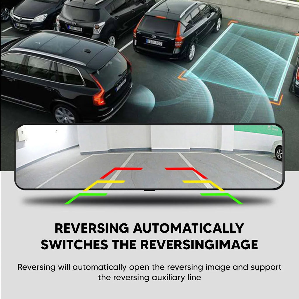Car Rear View Mirror Camera Dual Dash Cam DVR Video Recorder Driving Recorder with Night Vision Panoramic Rearview Mirror with 4K 12" Full Touch Monitor