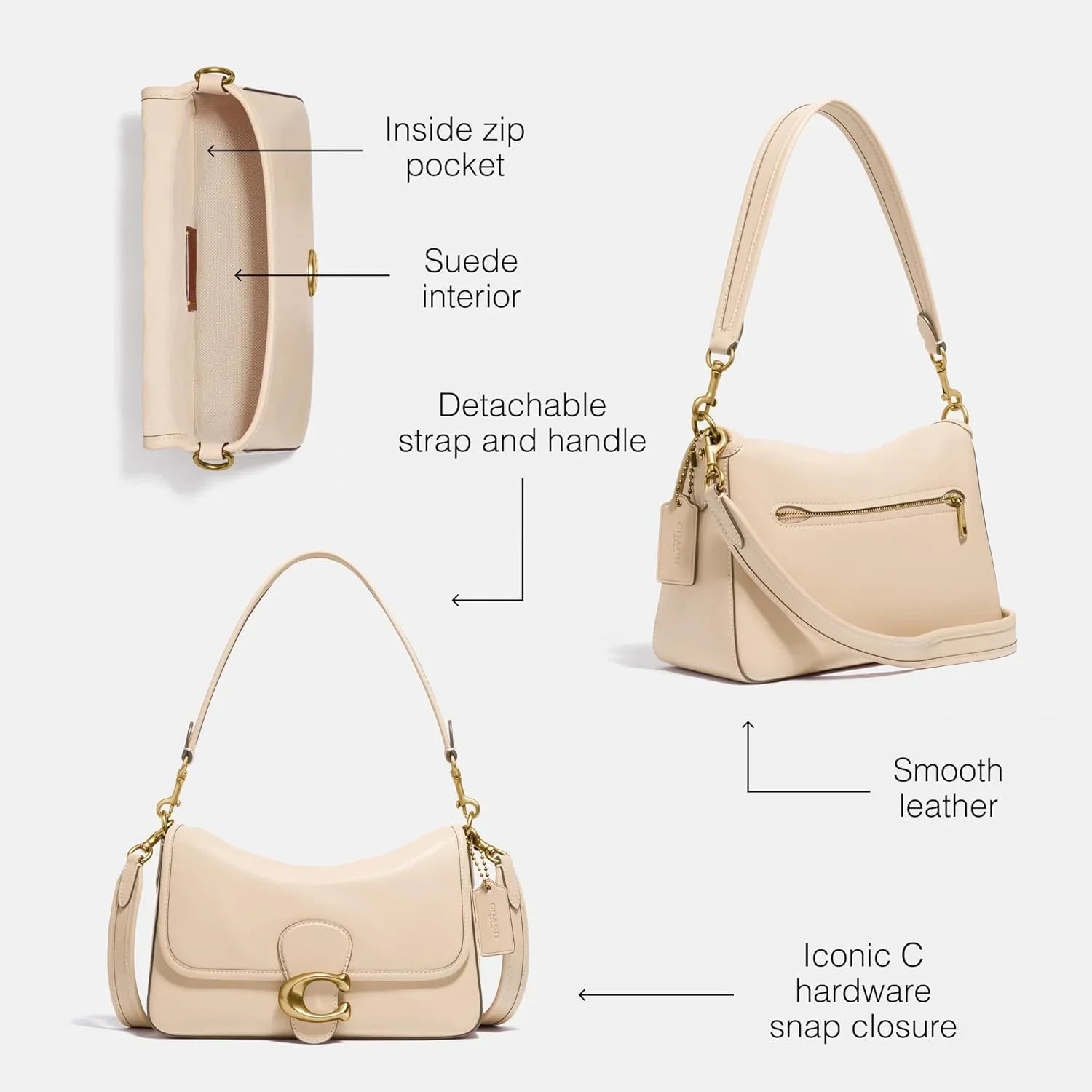 COACH Soft Calf Leather Tabby Shoulder Bag One Size Ivory