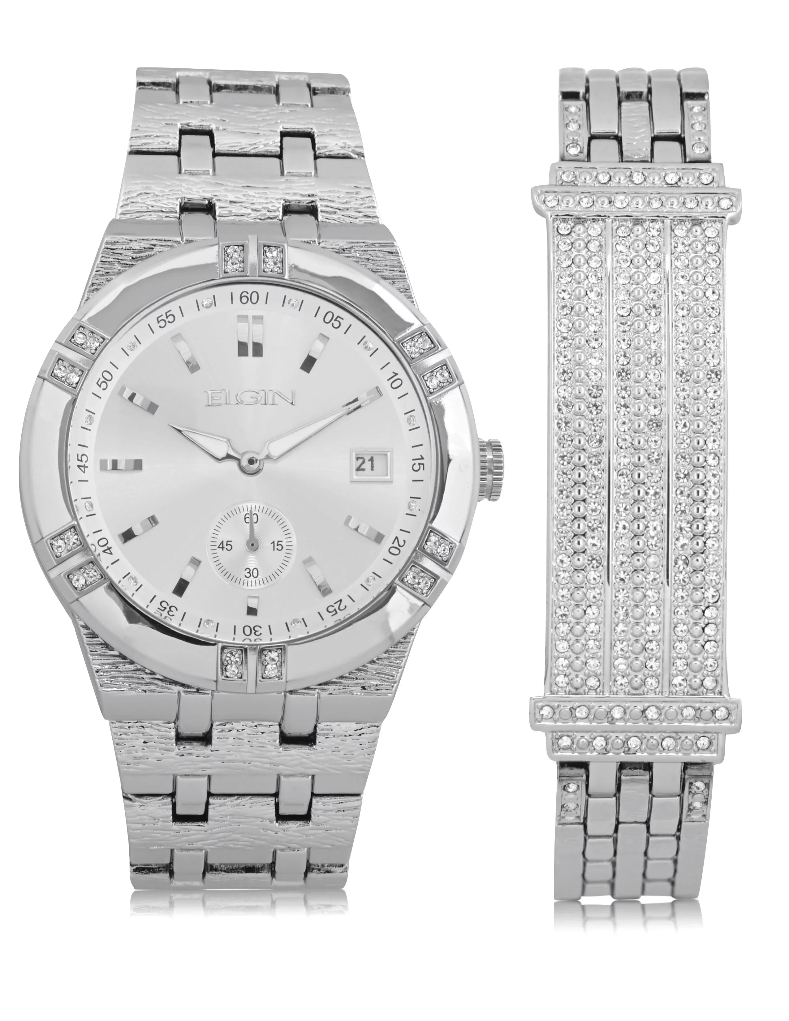 Elgin Adult Male Analog Watch and Bracelet Set in Silver (FG170010ST)