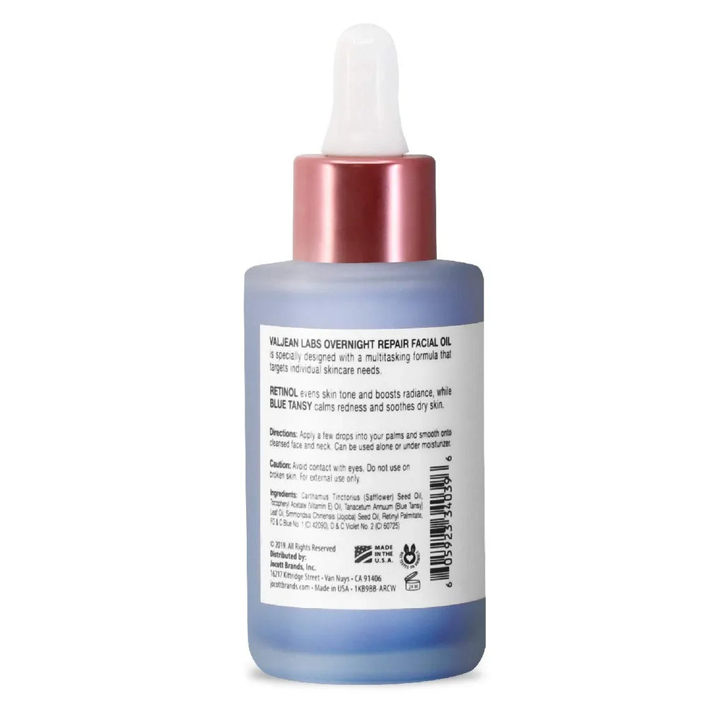 Valjean Labs Overnight Repair Facial Oil Retinol and Blue Tansy - Helps to Even Skintone, Calm and Soothe Redness - Cruelty Free, Vegan(1.83 oz)