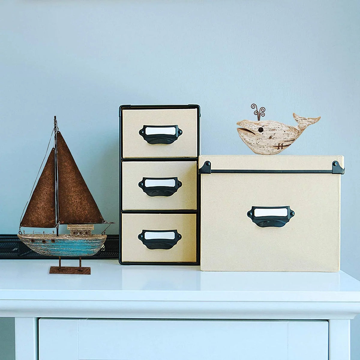 Wood Sailboat Decor Nautical Decoration, 13.43" H Sail Boat Decor Display Rustic Nautical Beach Theme Room Decor Nautical Tabletop Decor for Living Room Bathroom Home Decor (Blue)