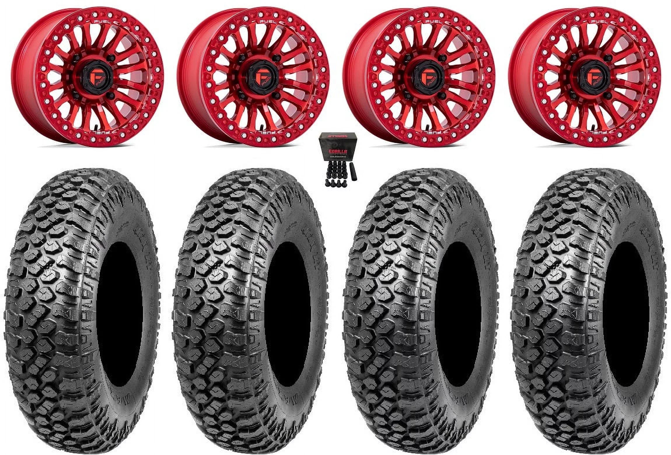 Fuel Rincon Bdlk 15" Wheels Red 32" RAZR XT Tires Kawasaki Teryx Mule