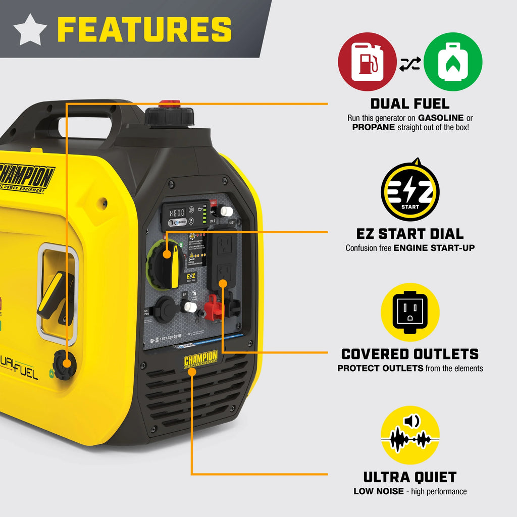 Champion Power Equipment 2500-Watt Dual Fuel Portable Inverter Generator with Quiet Technology and CO Shield