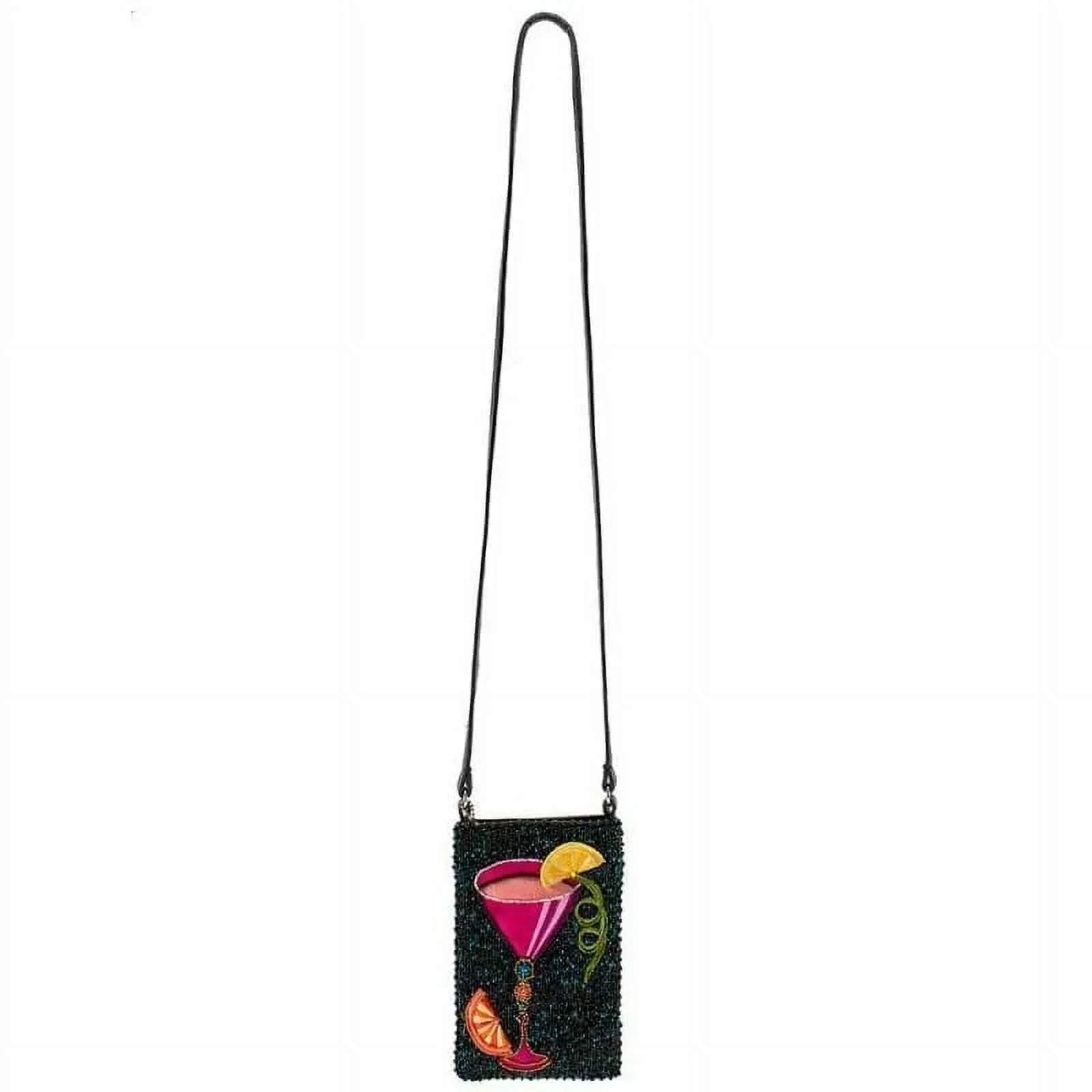 Mary Frances Take a Sip Leather Crossbody Phone Bag Cocktail Beaded Shoulder Bag NEW