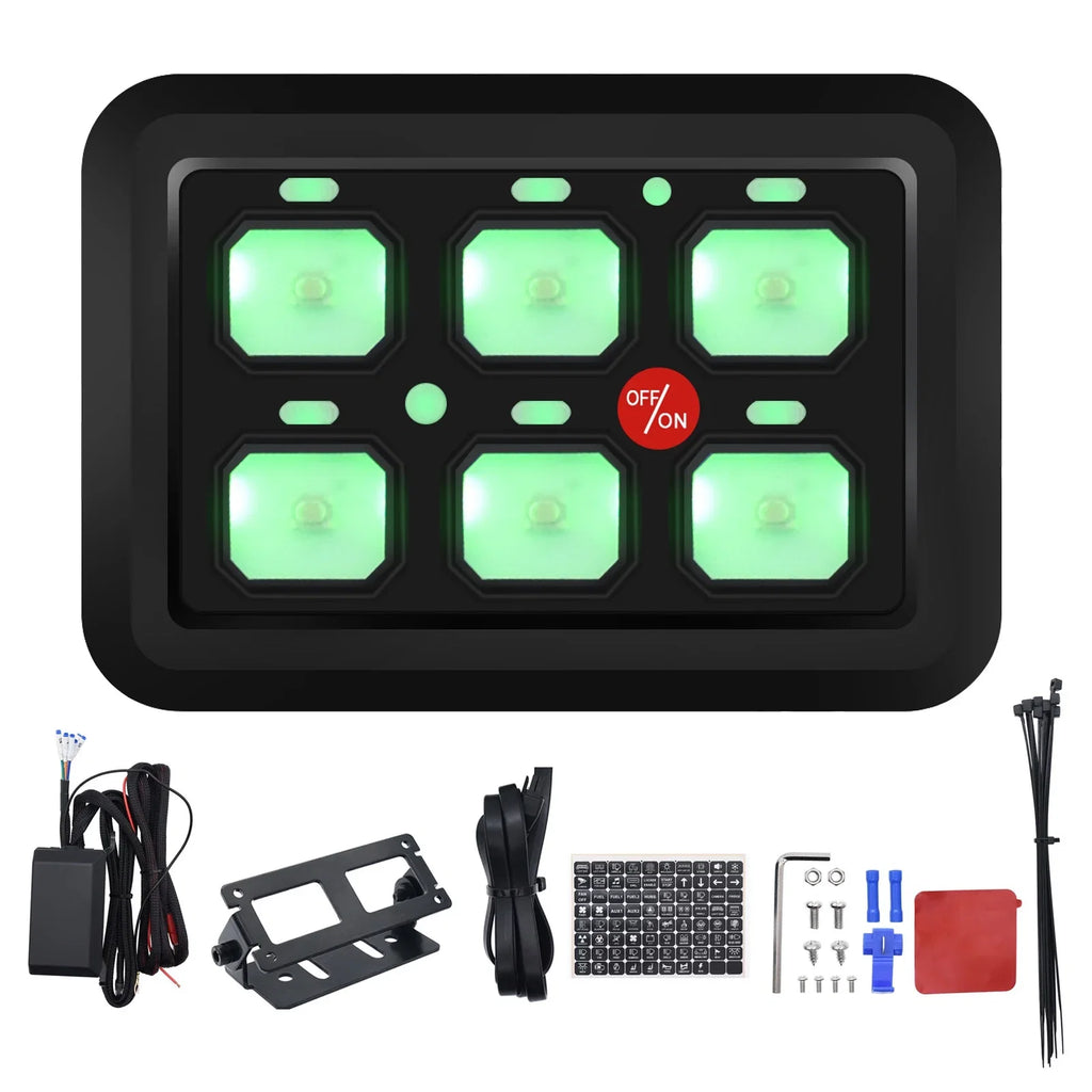 Geloo 6 Gang Switch Panel Toggle Switch Pod Multi-Function Offroad Switch Box Blue LED Switch Panel Circuit Control Relay System for Car Truck UTV ATV