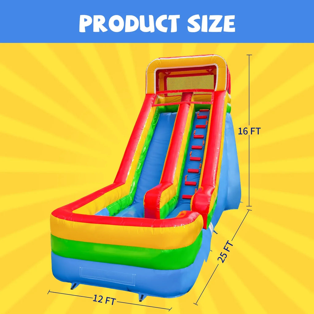 GOOSH 16 FT Inflatable Liquid Slide with Air Blower, Blow Up Kid Fluid Slide for Backyard Outdoor Fun, Commercial Grade Fluid Slide Inflatable- Climbing Wall, Slides & Splash Pool