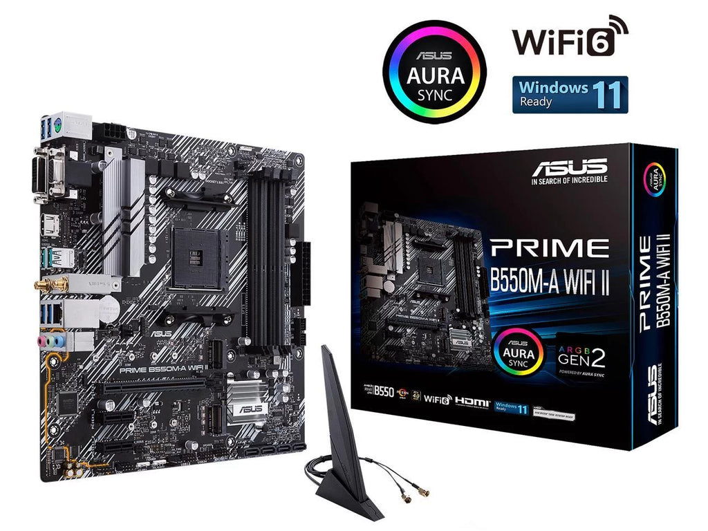 Prime B550M-A WiFi II AM4 (3rd Gen Ryzen) Micro ATX Motherboard (PCIe 4.0, WiFi 6, ECC Memory, 1Gb LAN, HDMI 2.1/D-Sub, 4K@60HZ, Addressable Gen 2 RGB Header and Aura Sync)