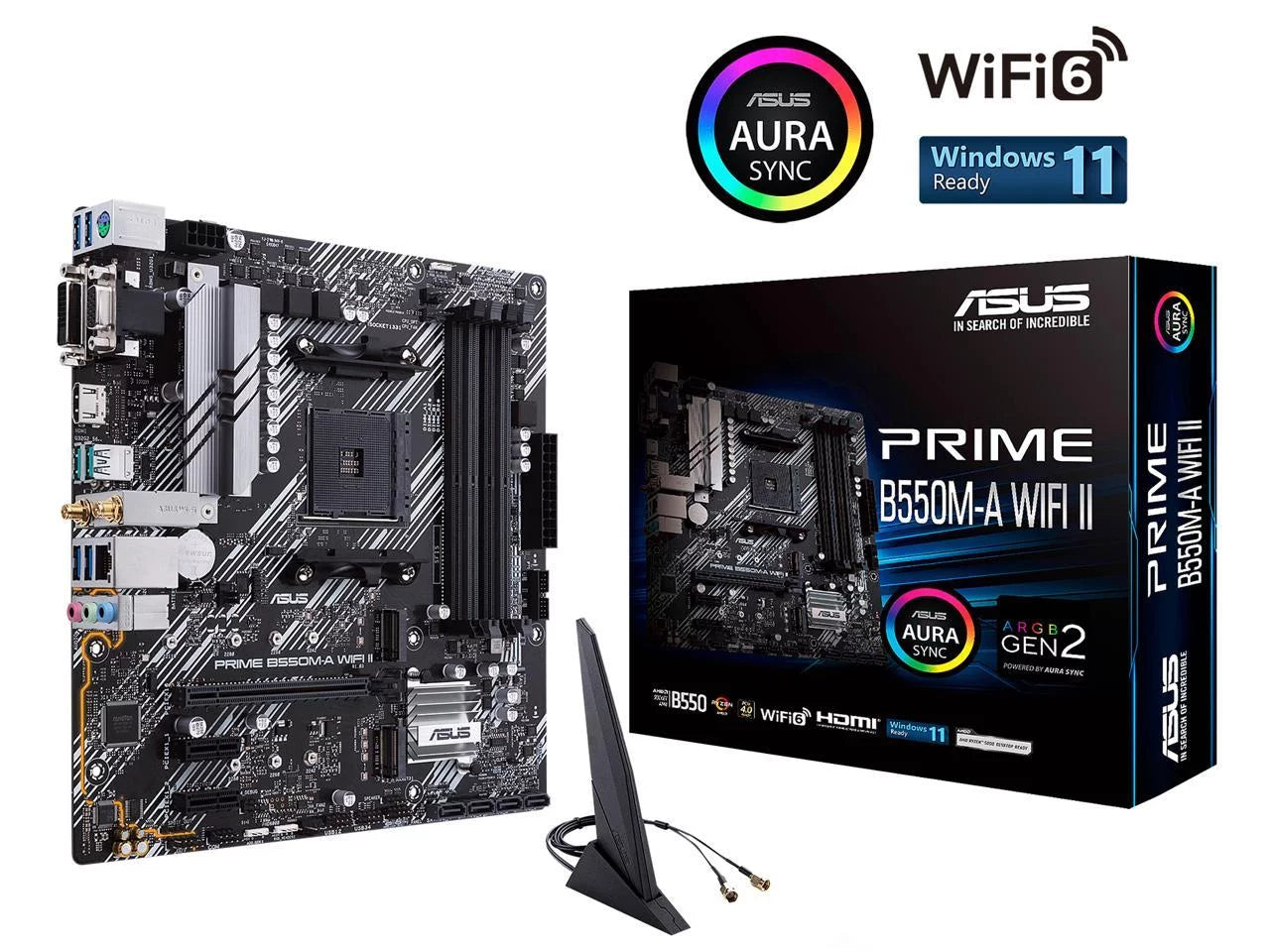 Prime B550M-A WiFi II AM4 (3rd Gen Ryzen) Micro ATX Motherboard (PCIe 4.0, WiFi 6, ECC Memory, 1Gb LAN, HDMI 2.1/D-Sub, 4K@60HZ, Addressable Gen 2 RGB Header and Aura Sync)