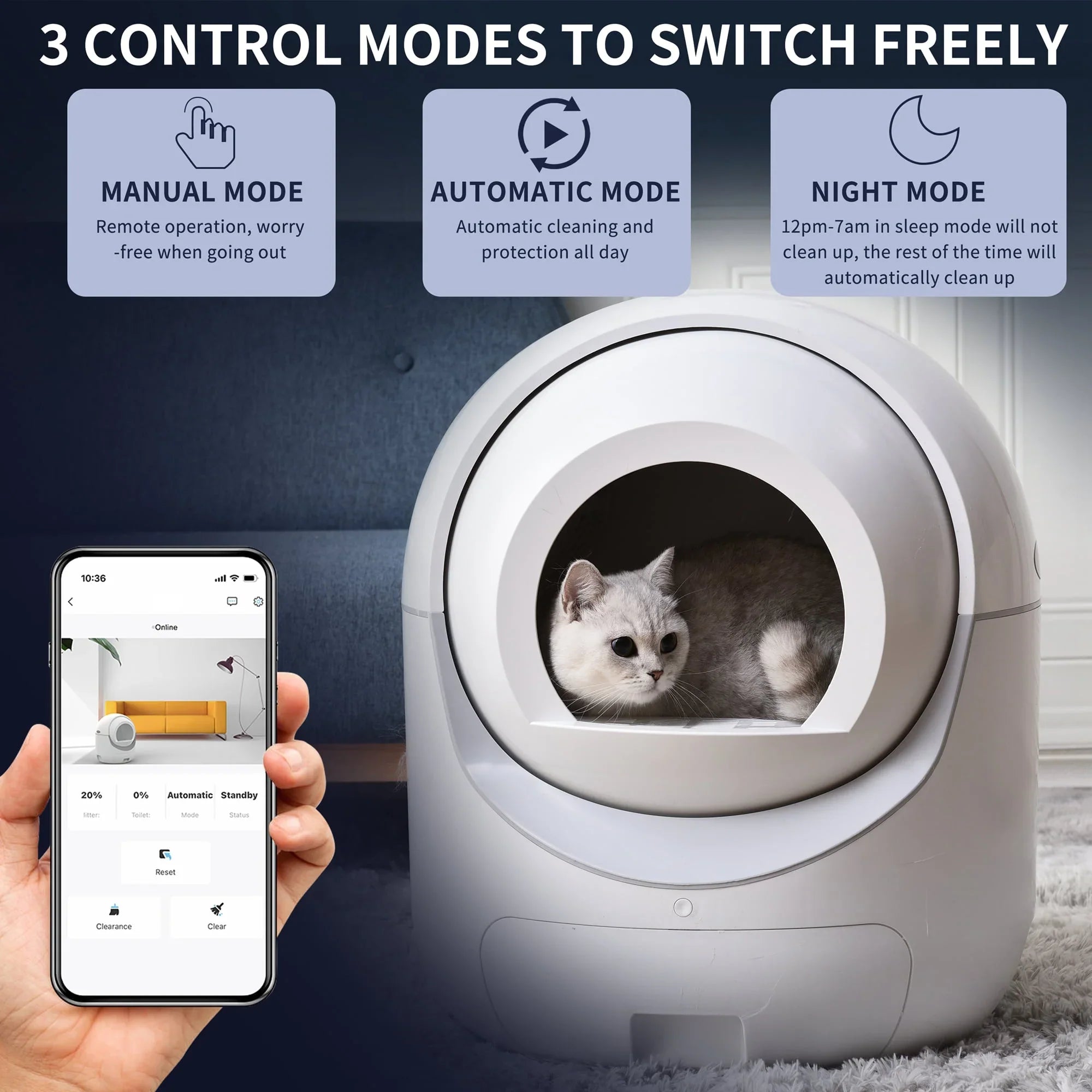 Smart Automatic Cat Litter Box, Self Cleaning Litter Box, App Control, Litter Robot Support 5G & 2.4G WiFi for Multiple Cats
