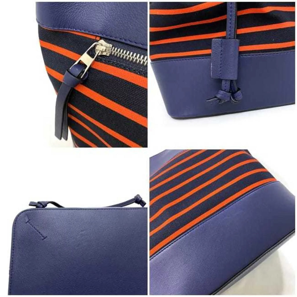 Pre-Owned Loewe Midnight Shoulder Bag Navy Black Orange Bordeaux 327.35.R99 Canvas Calf Leather Ladies (Good)