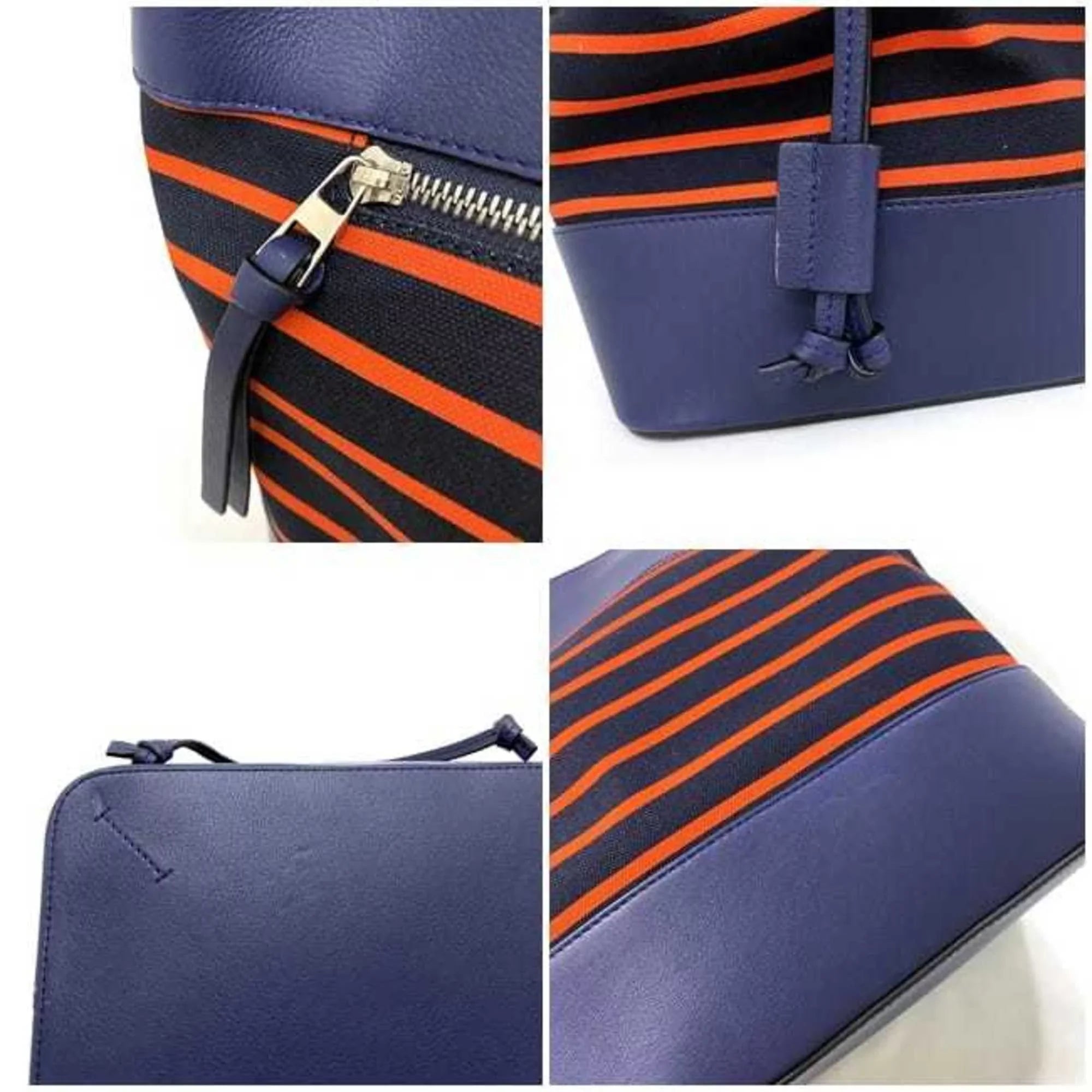 Pre-Owned Loewe Midnight Shoulder Bag Navy Black Orange Bordeaux 327.35.R99 Canvas Calf Leather Ladies (Good)