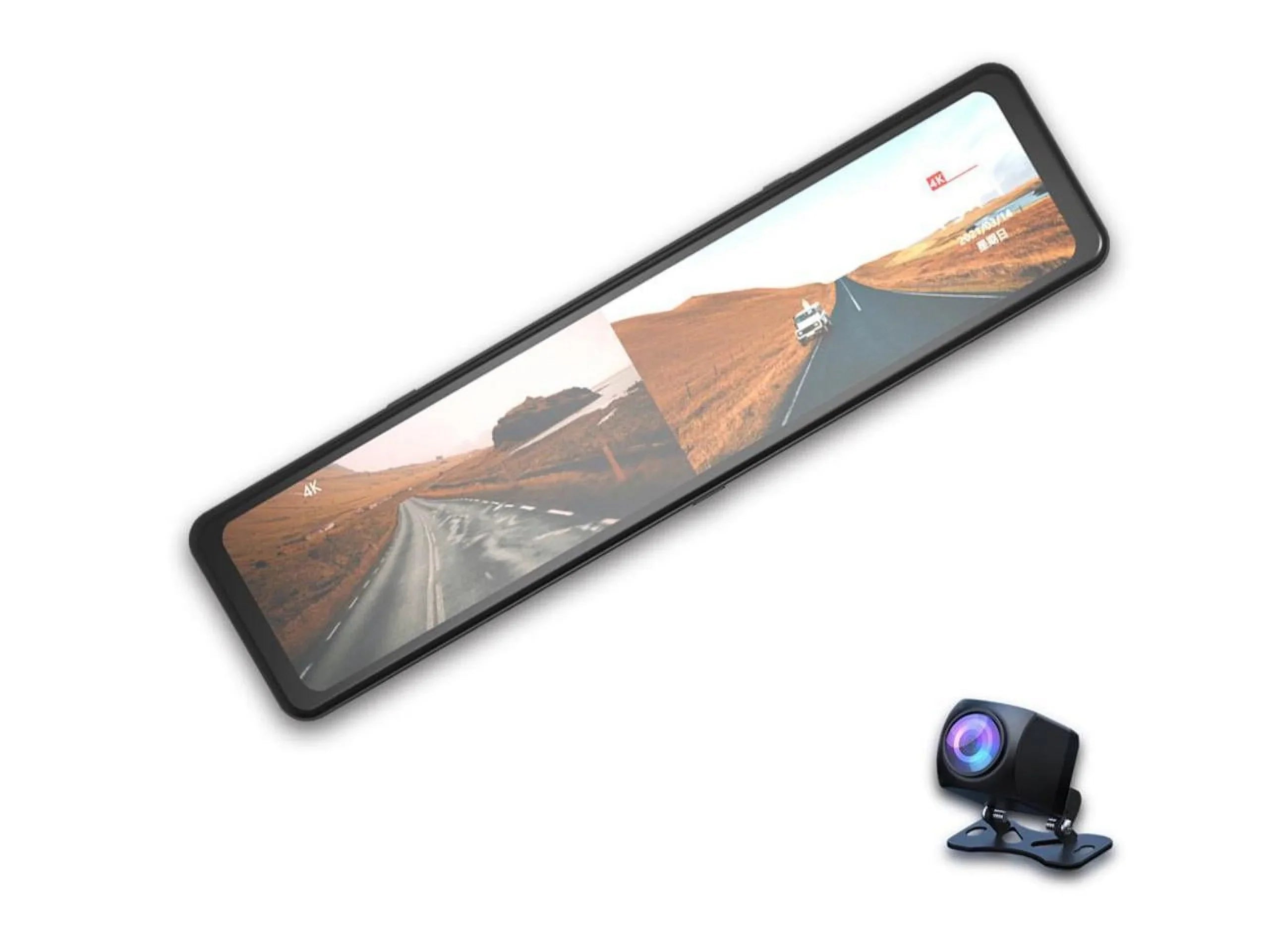 4K Mirror Dash Cam Backup Camera,12" IPS Full Touch Display Rearview Mirror for Cars with Sensor,Night Vision,GPS Tracking, Parking Assistance/Monitor