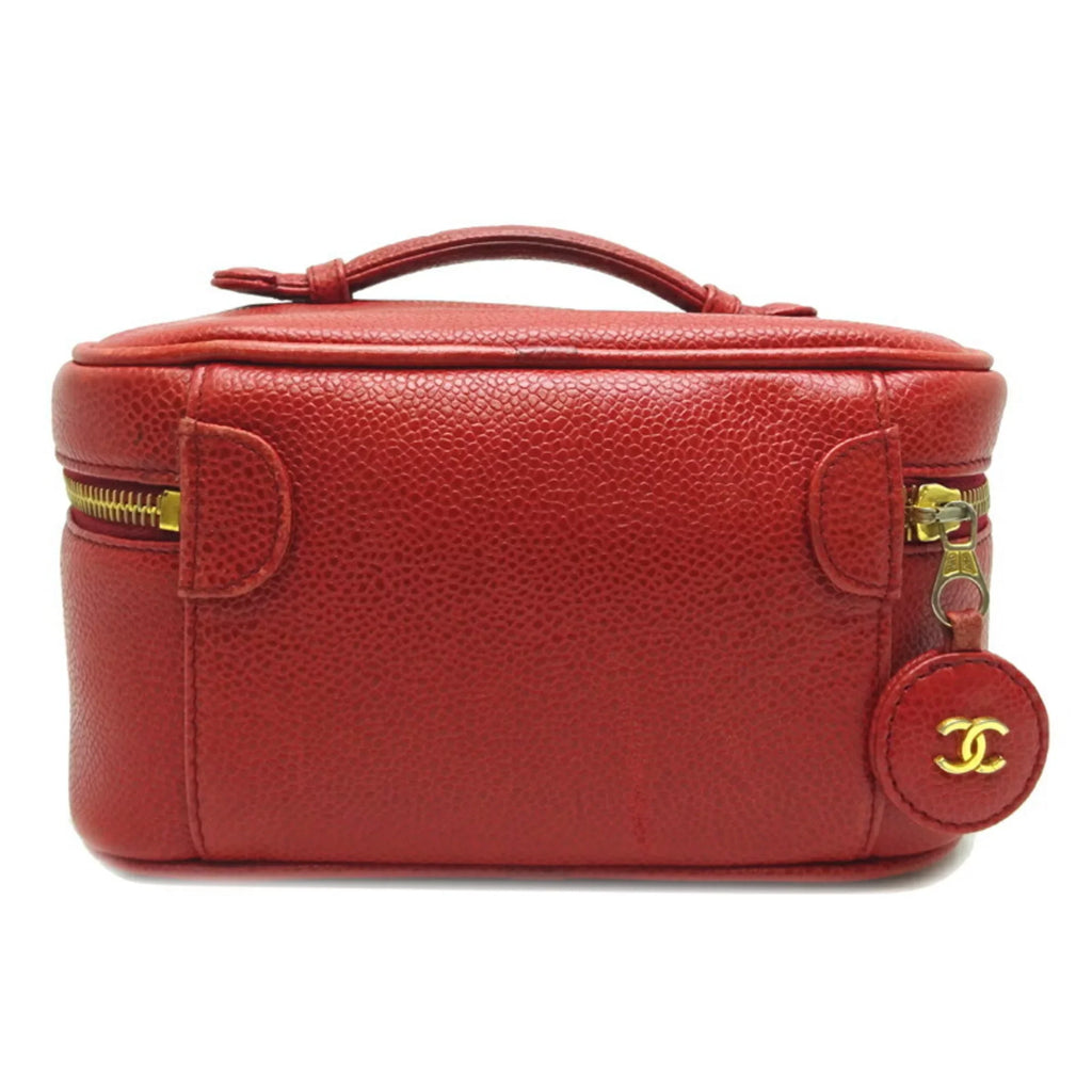 Pre-Owned Chanel Vanity Bag Ladies Handbag Caviar Skin Red (Good)