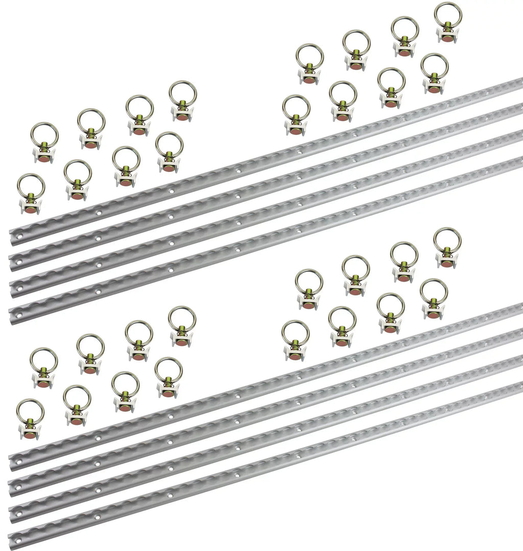 Heavy Duty Aluminum 4ft L-Track (8 Pcs) w/ L-Track Stud Stainless Steel Ring (32 Pcs) Tie Down System for Enclosed Trailers and Cargo Vans