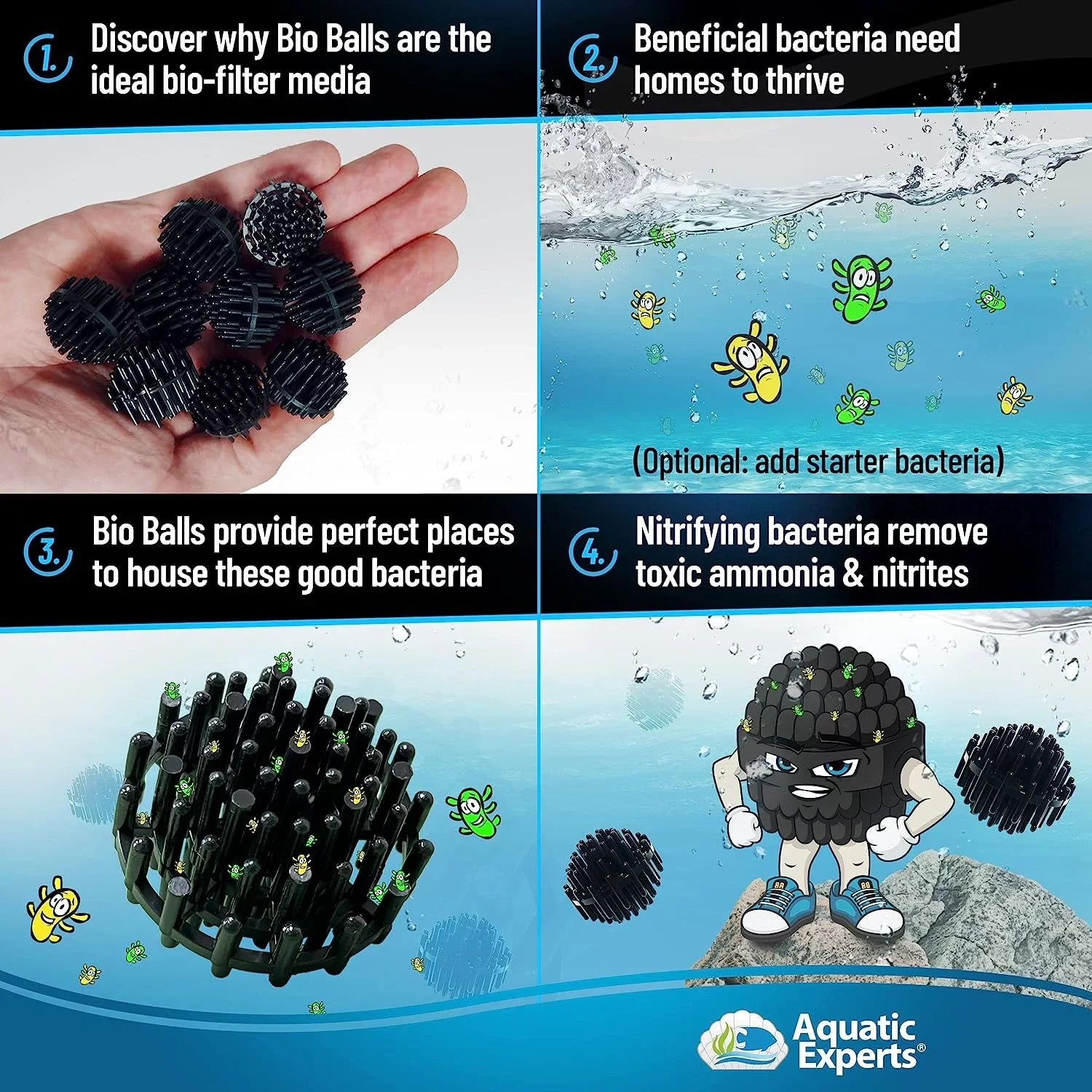 Aquatic Experts - 3000 Count 1" Bio Balls with 14"x20"-4 Pack Mesh Bags