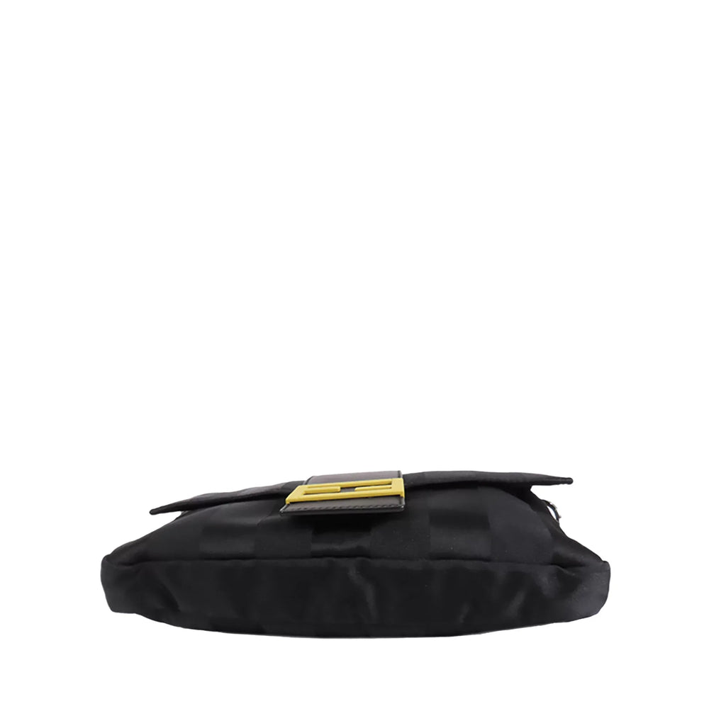 Pre-Owned Authenticated Fendi Stripes Convertible Baguette Nylon Fabric Black Satchel Unisex (Good)