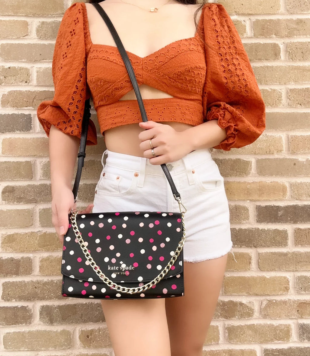 Kate Spade Carson Chain Convertible Crossbody Festive Polka Dot Black Multi
