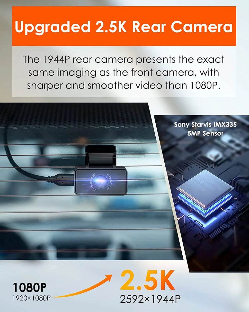 Vantrue E2 Dual 2.5K Front and Rear Dash Cam with 5G WiFi, GPS & Voice Control, 1944P+1944P Car Camera, 24hrs Buffered Parking Mode, Enhanced Night Vision, Motion Detection, Capacitor, Support 512GB