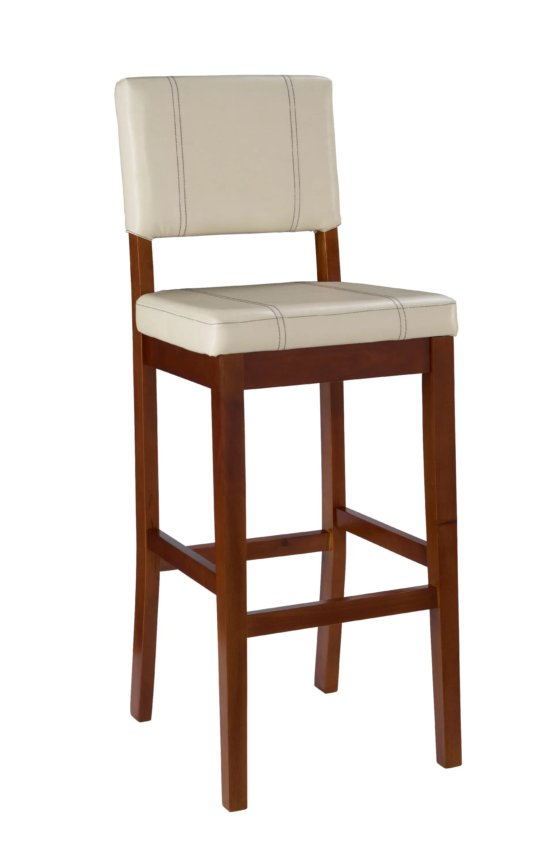 Linon Mulberry Padded Bar Stool, 30" Seat Height, Medium Dark Walnut Finish with Cream PVC Fabric